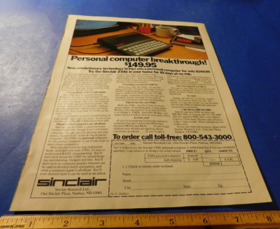 Sinclair ZX81 Personal Computer Vintage Ad from Magazine 1982 (Higher $)