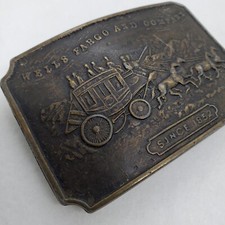 VINTAGE "WELLS FARGO and COMPANY Since 1852" Stage coach Brass Belt Buckle