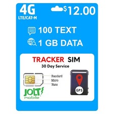 Jolt Mobile 12.50 AT T SIM Card for GPS Tracker Kid Senior Car Preloaded 4G LTE