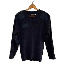 Fechheimer Sweater Mens Sz M Black Wool Blend Military Elbow Patches Ribbed Vtg