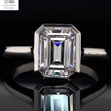 IGI 2.50Ct E VS1 Emerald Lab Grown Diamond Bezel Engagement Ring in 950 platinum