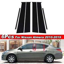 6X Fit For Nissan Versa 2012-2019 Sedan Gloss Black Pillar Post Door Trim Cover