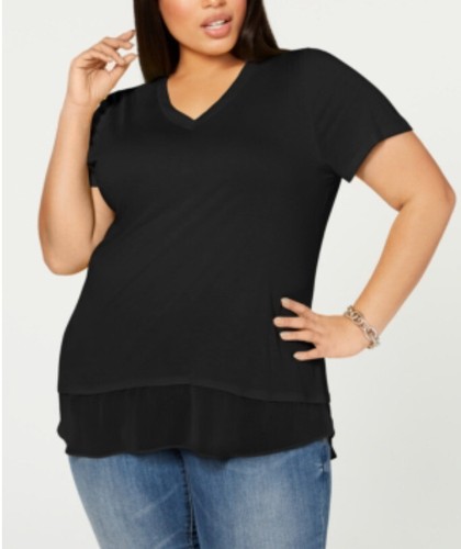 Inc Plus Size Short-Sleeve V-Neck Tunic Black Size 0X Nwts