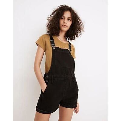 Madewell Womens XXS Black Washed Denim Adirondack Bib Short