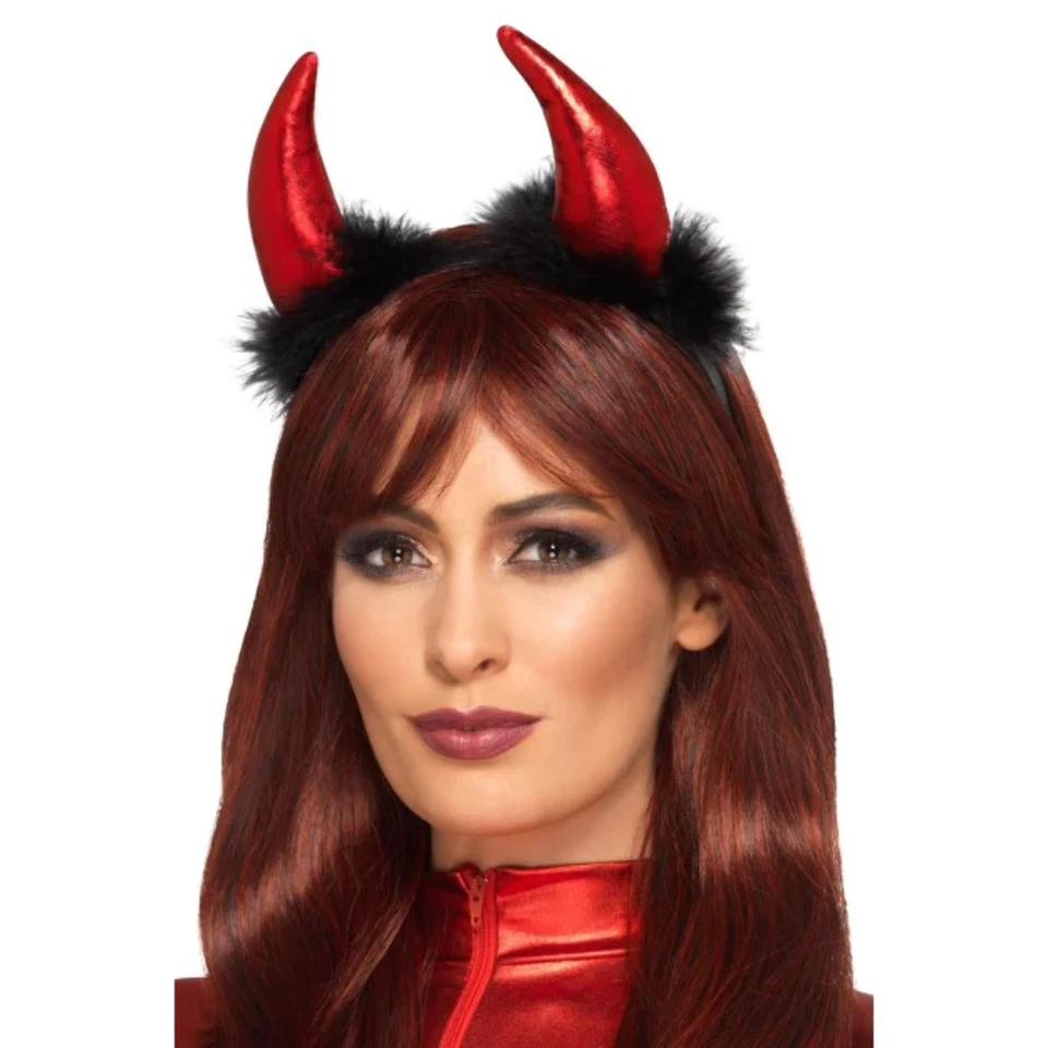 Metallic Teufelshorn Haarband Damen Teufel Halloween Kostüm Zubehör - Bild 1 von 1