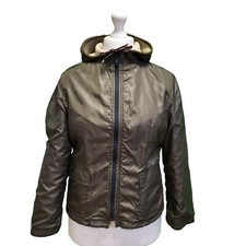 Windbreaker Krizia Evex Green Jacket Hooded Zip Up Fleece Lined L 12 Eu 40