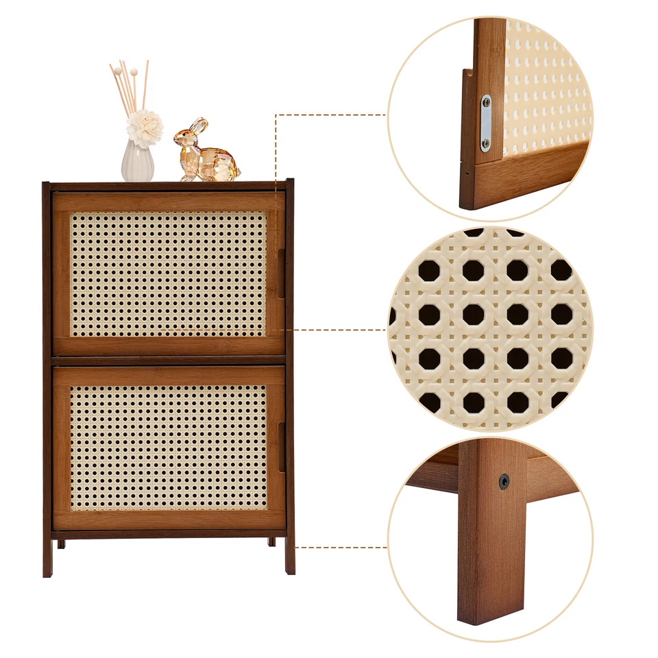 Mesita de noche de bambú de diseño moderno de 2 niveles mesita de noche de pie Foto 2 de 4