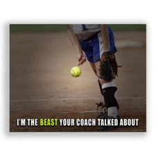 Softball Motivational Poster Art Print Beast Mode Youth Girls Room Wall Decor