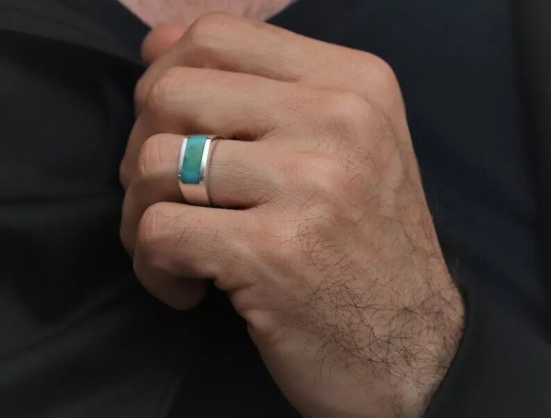 Anillo Turquesa Natural 925 Anillo Plata Esterlina Hombres Navajo Anillo Regalo para Marido