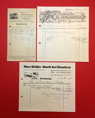 3 x Reklame Briefkopf BAUTZEN Max Rölke, J. Weinhold, Neumann1908/24/35 ( F12977