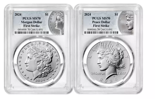2024 Morgan and Peace Silver Dollar 2 Coin Set PCGS MS70 FIRST STRIKE