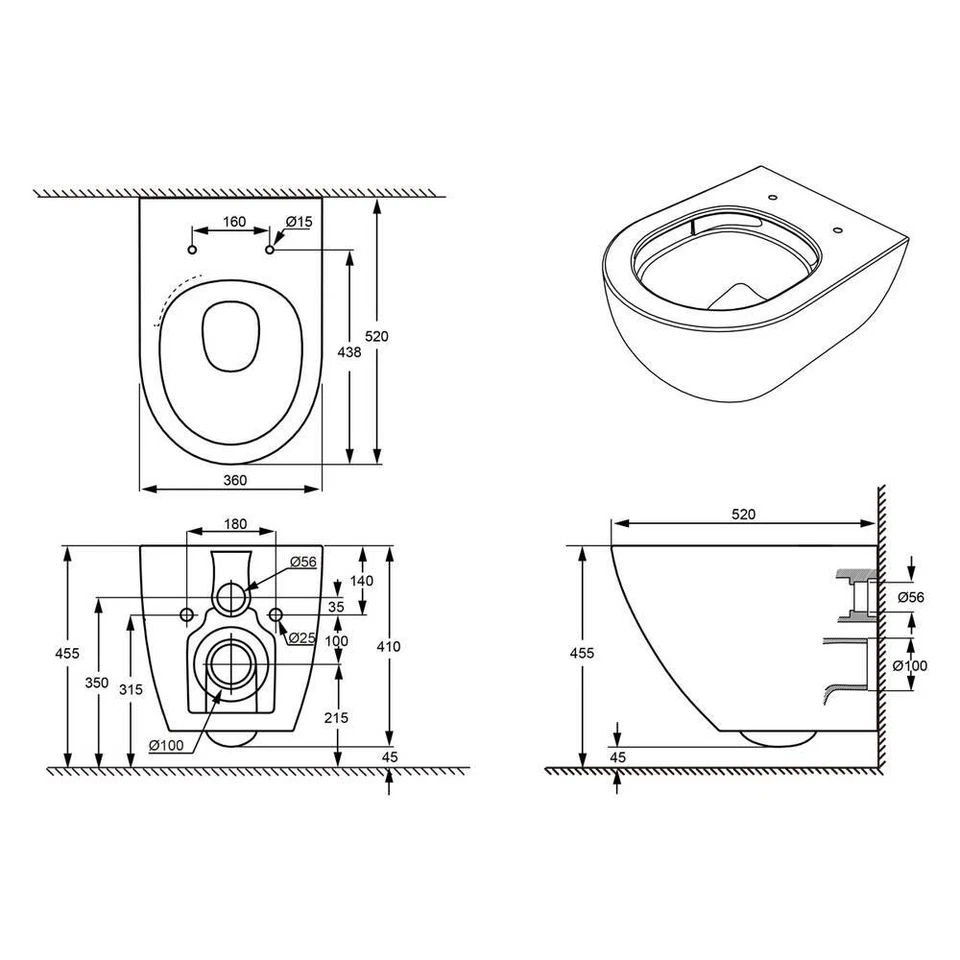 Erhöhtes spülrandloses Wand WC +5cm mit Tornado-Spülung & WC-Sitz Hänge Toilette - Bild 3 von 4