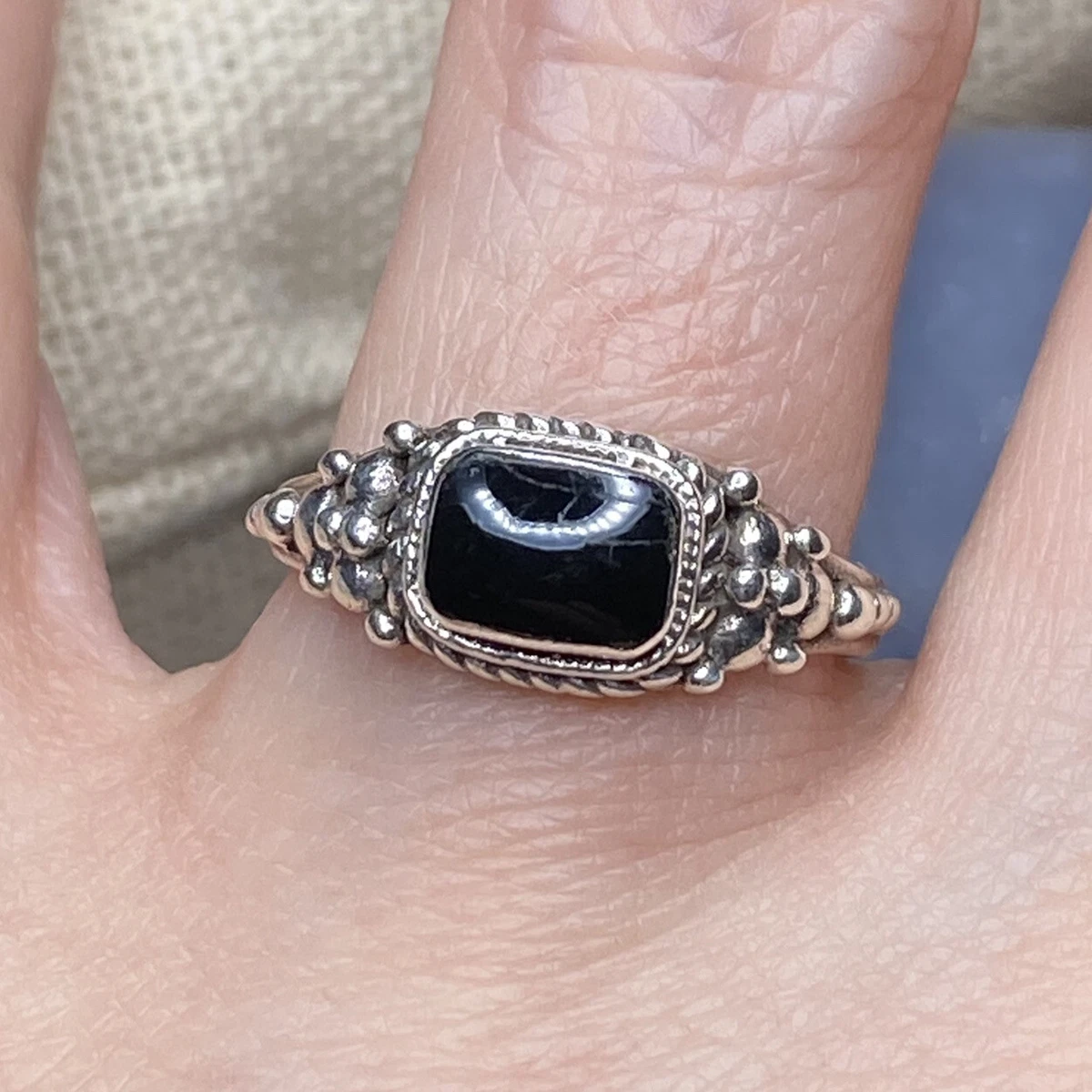 Vintage Sterling Silver Black Onyx Ring Size 4 3 4 1g