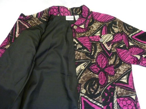 CHICOS Artsy Textured Cotton Geo-Floral Hot Pink Black Brown Jacket~3~L/XL~47.5B - Picture 8 of 12