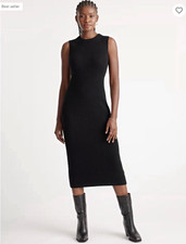 Quince Black Mongolian Cashmere Knit Sleeveless  Midi Sweater Dress Size S