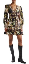 Farm Rio black surreal flowers long sleeve mini dress Size XS