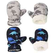 Weradau Fleece Lined Mittens for Baby Boys 4-8 Years, Gray  Black -2pair