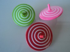 3 x Kreisel Holzkreisel Kinderkreisel rot pink grün Durchmesser 6 cm *TOP