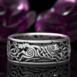 Authentic Men's Viking Wolf Ring Norse Fenrir White Gold Plated Band Punk Jewelry Sz 7-12