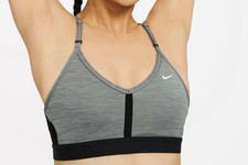 Nike Women's Indy Grey/Black LS Padded V-Neck Sports Bra Size XL CZ4456-084
