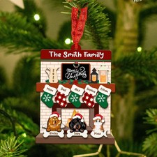 Custom Pet Family Christmas Ornaments, 3D Wooden Family Ornament With Pets