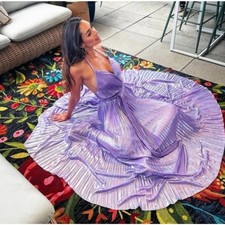 Alice + Olivia Arista Halter Pleat Maxi Dress Purple Size 0