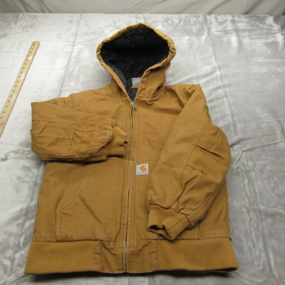 Chaqueta Carhartt Niños Mediana 10/12 Marrón Pato Lona Edredón Forrado Aislante Con Capucha Foto 2 de 4