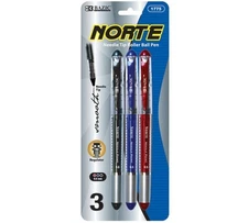 BAZIC Norte Asst. Color Needle-Tip Rollerball Pen (3/Pack)
