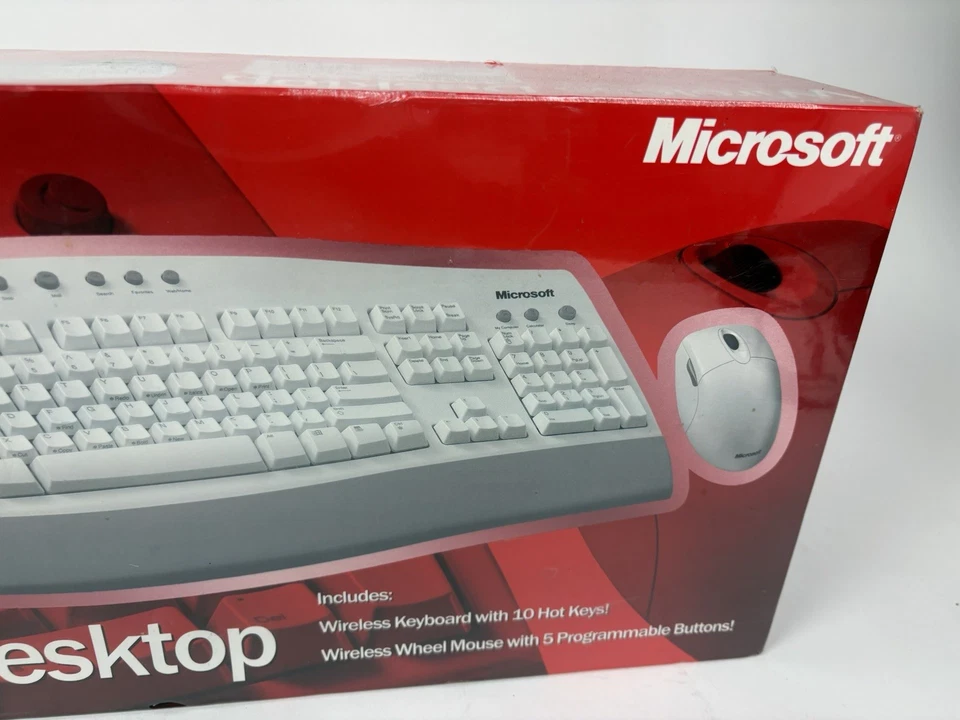 Vtg Microsoft Desktop Wireless Keyboard & Mouse PS/2 P/N X08-25059 NIW 2001 - Image 2 of 4