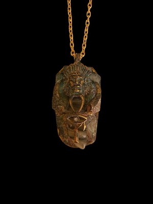 Altägyptischer König Anhänger mit Auge des Horus und Ankh Schlüssel, Vintage Schmuck