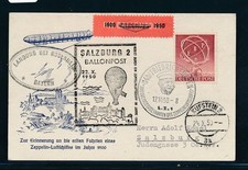 6127) Austria Balloon Post RBF 5 Salzburg 10/22/50, So-Kte Zeppelin from West Germany
