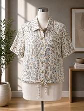 St. John Sport Animal Print Jean Jacket Women s 10 Cream Gold NWT Marie Gray