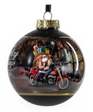Harley-Davidson 2025 Biker Santa Glass Ball Christmas Tree Ornament, 3 Inch