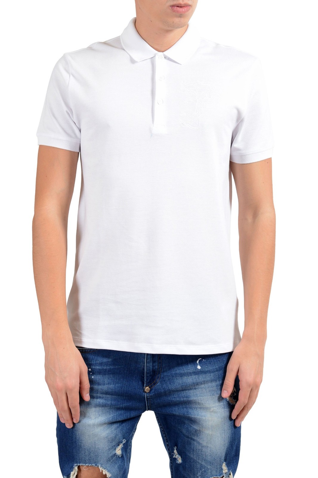 Versace Collection Mens White Short Sleeve Polo Shirt US XL IT 54 16990₽