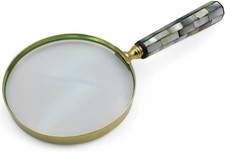 Solid Brass Elegant Mother of Pearl Handle Magnifying Glass Handheld Clear