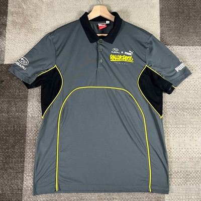 #ad Puma Subaru Rallycross Zombie Cat Short Sleeve Polo Shirt Men#x27;s Size L Gray $50.00