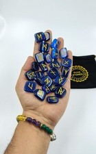 Blue Obsidian Rune Set 25 Elder Futhark Runes with Bag for Intuition Divination