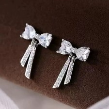 925 Sterling Silver Crystal Bow Stud Earrings Jewellery Women Girls Gift