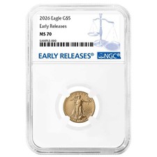 2026 $5 1/10-oz American Gold Eagle NGC MS70 ER Blue Label 5110.00 per troy oz
