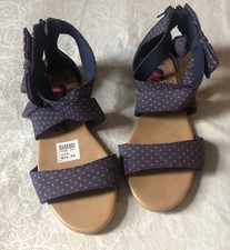 Disney Minnie Girls 4 Denim Blue Straps Pink Polka Dot Bows Gladiator Zip Sandal