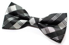 Tartan Plaid Patterns Woven Microfiber Pre-tied Bow Tie 4.5" Black and Grey