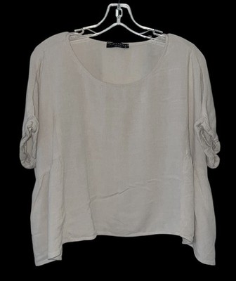 Final Touch Women s Beige Short Sleeve High Low Hem Relaxed Top Sz LARGE