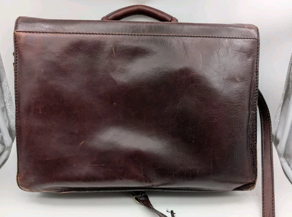 Vtg Tumi Full Grain Leather Expandable Briefcase Brown Key Lock Italy 16x12x7 - Image 4 of 4