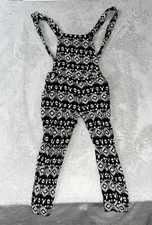 Sans Souci Black Jumpsuit Overall Romper Geometric Pattern Medium Black/Wht EUC