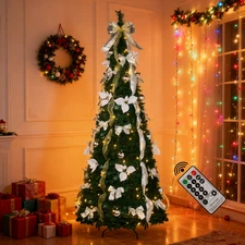 6.5 Ft Pre-lit Pull Up Christmas Tree with Remote & LED Lights For Party Decor