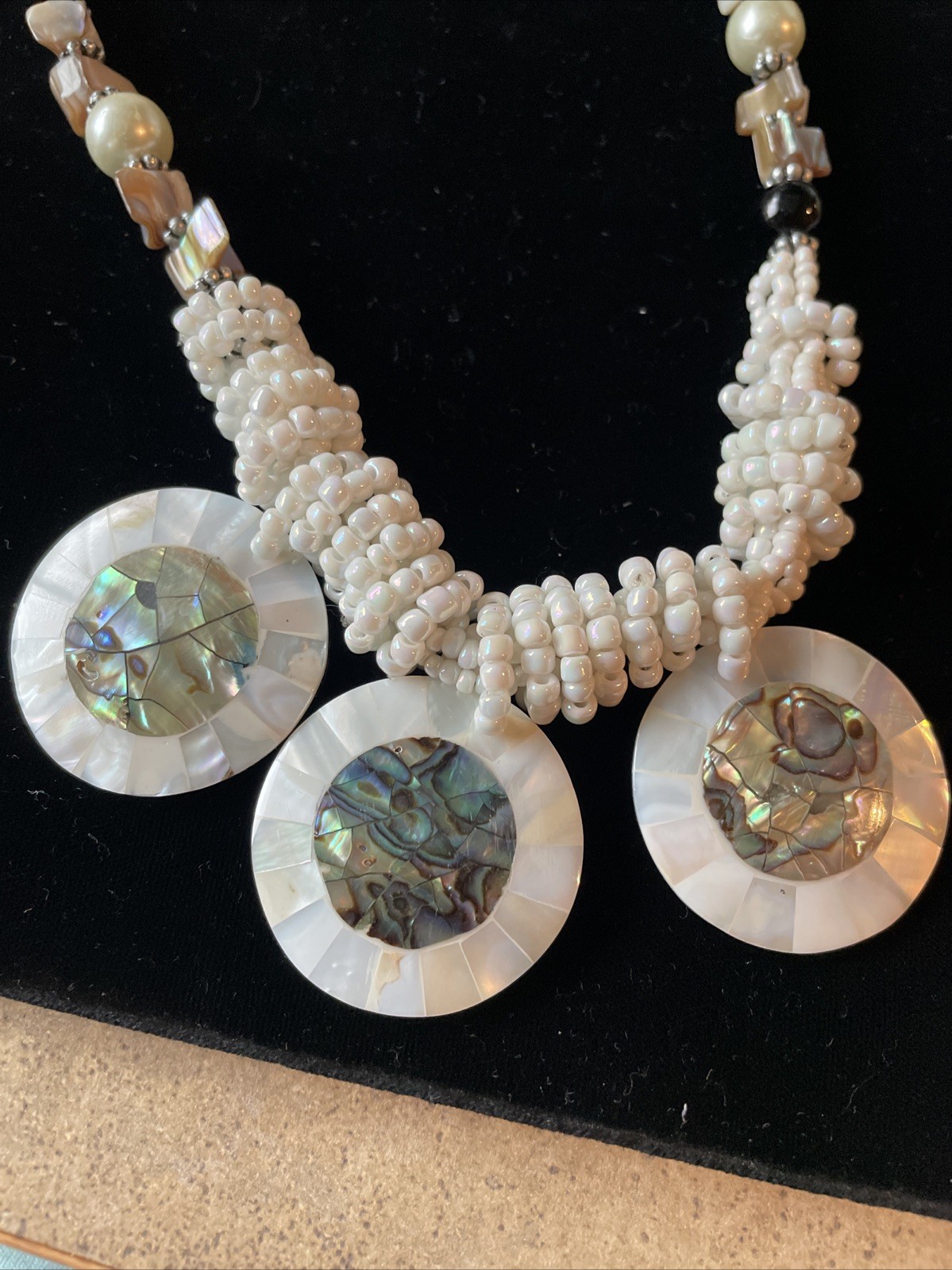 Shell Mosaic Statement Necklaces Abalone 6176 - image 4