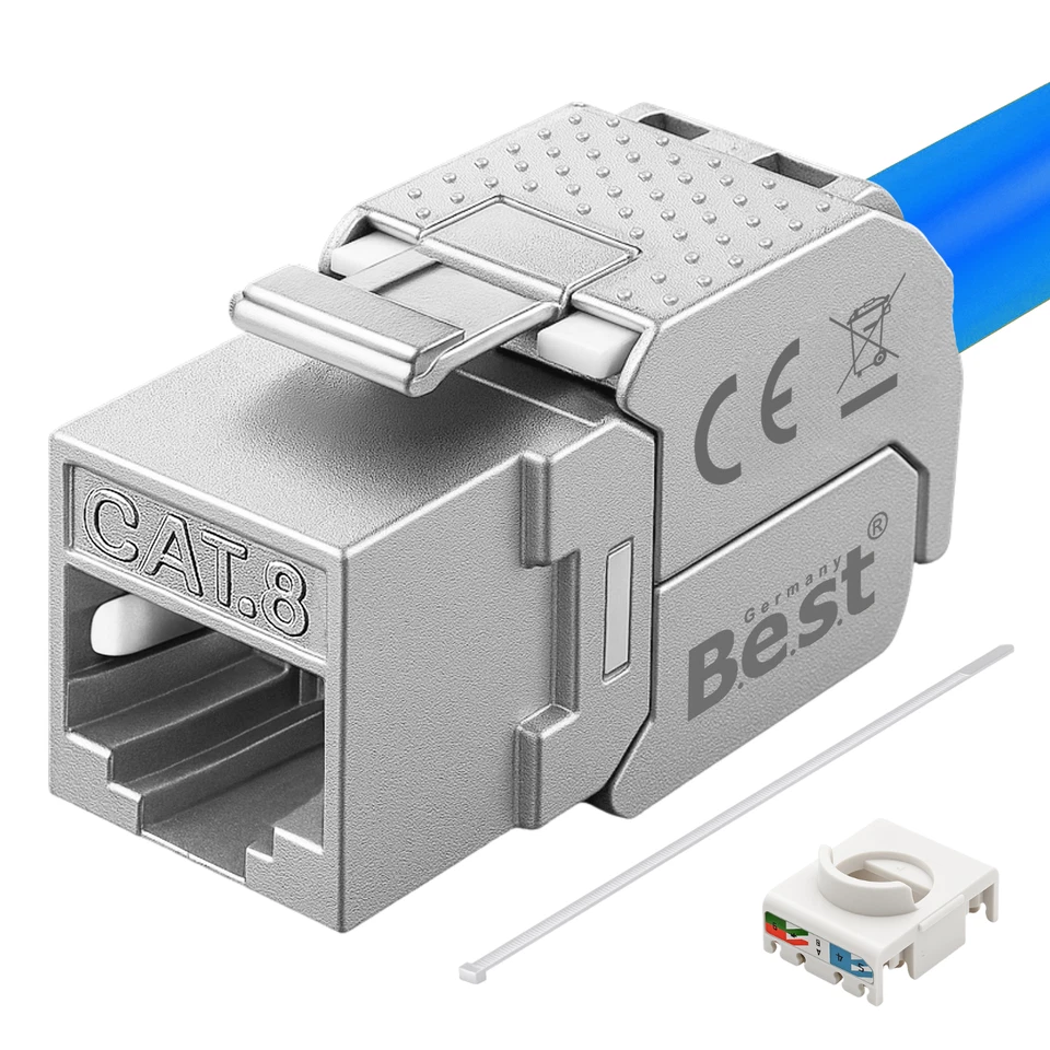 CAT8 Keystone Modul RJ45, werkzeugfrei, STP geschirmt, 10 Gbit, AWG22–26 Cat 8 - Bild 2 von 4