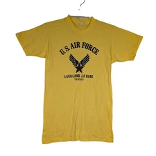 S Vintage US Air Force T Shirt Lackland A.F. Base Texas Yellow Graphic Tee Slim
