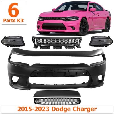 Front Bumper Cover Paintable & Headlights Kit For 2015-2023 Dodge Charger