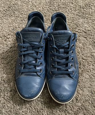Louis Vuitton Blue Leather Check Low Top Lace-Up Sneakers US 6.5